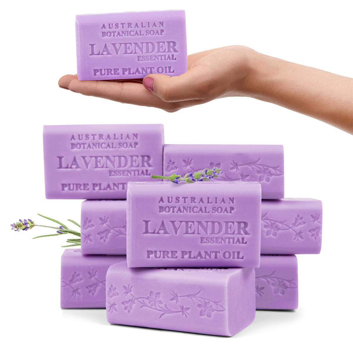 Australian Botanical Soap Lavender Bar front view highlights long-lasting, premium lather.