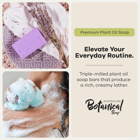 Australian Botanical Soap Lavender Bar label showcases organic shea butter.