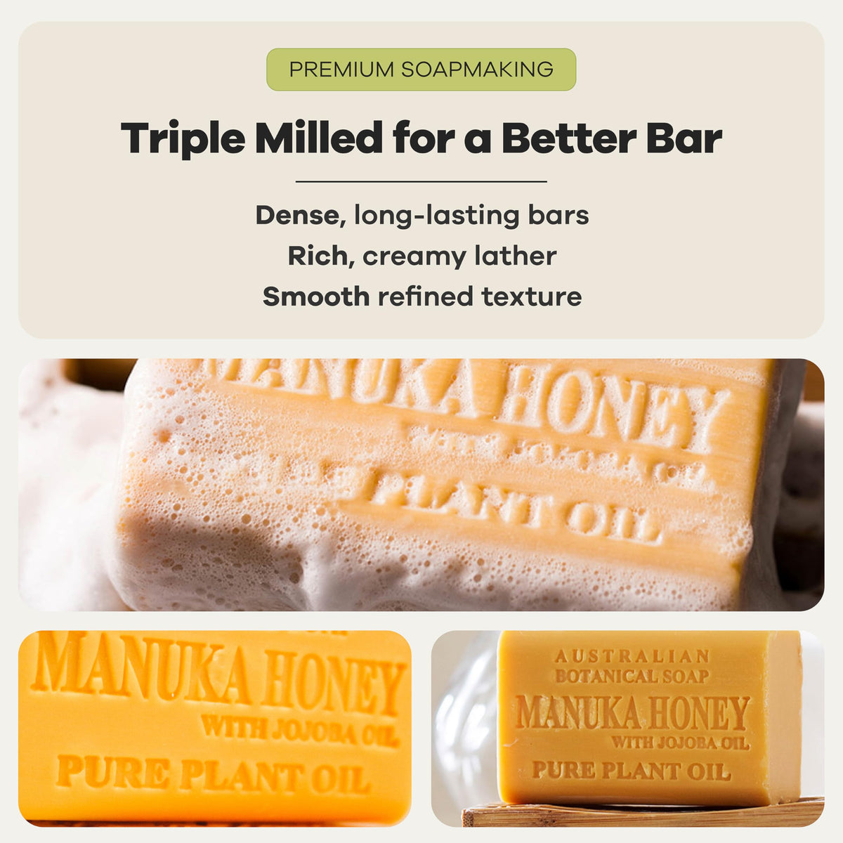 Natural soap base with plant oils displayed for a gentle cleanse.