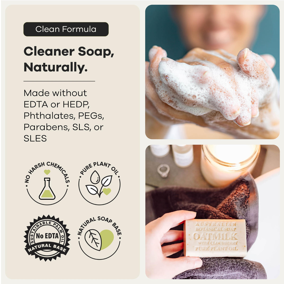Australian Botanical Soap Oat Milk with Cloudberry bar fragrance hint suggests light fruity aroma.