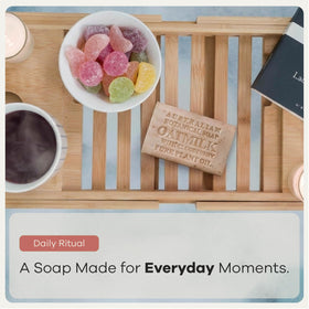 Australian Botanical Soap Oat Milk with Cloudberry bar sustainability symbols highlight plant-based oils.