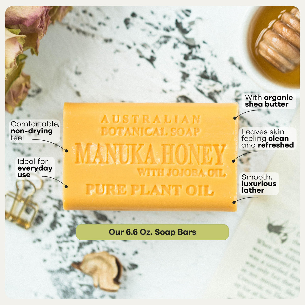 Pack of eight Australian Botanical Soap bars on display.