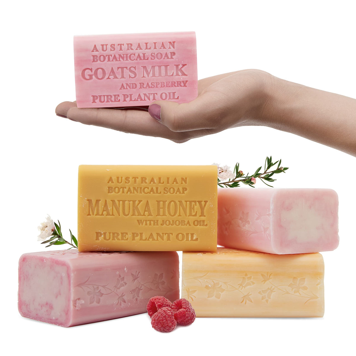 Australian Botanical Soap Goats Milk Raspberry bar with creamy lather for daily cleansing