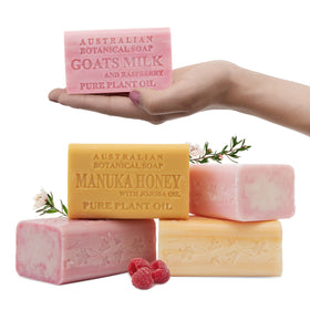 Australian Botanical Soap Goats Milk Raspberry bar with creamy lather for daily cleansing