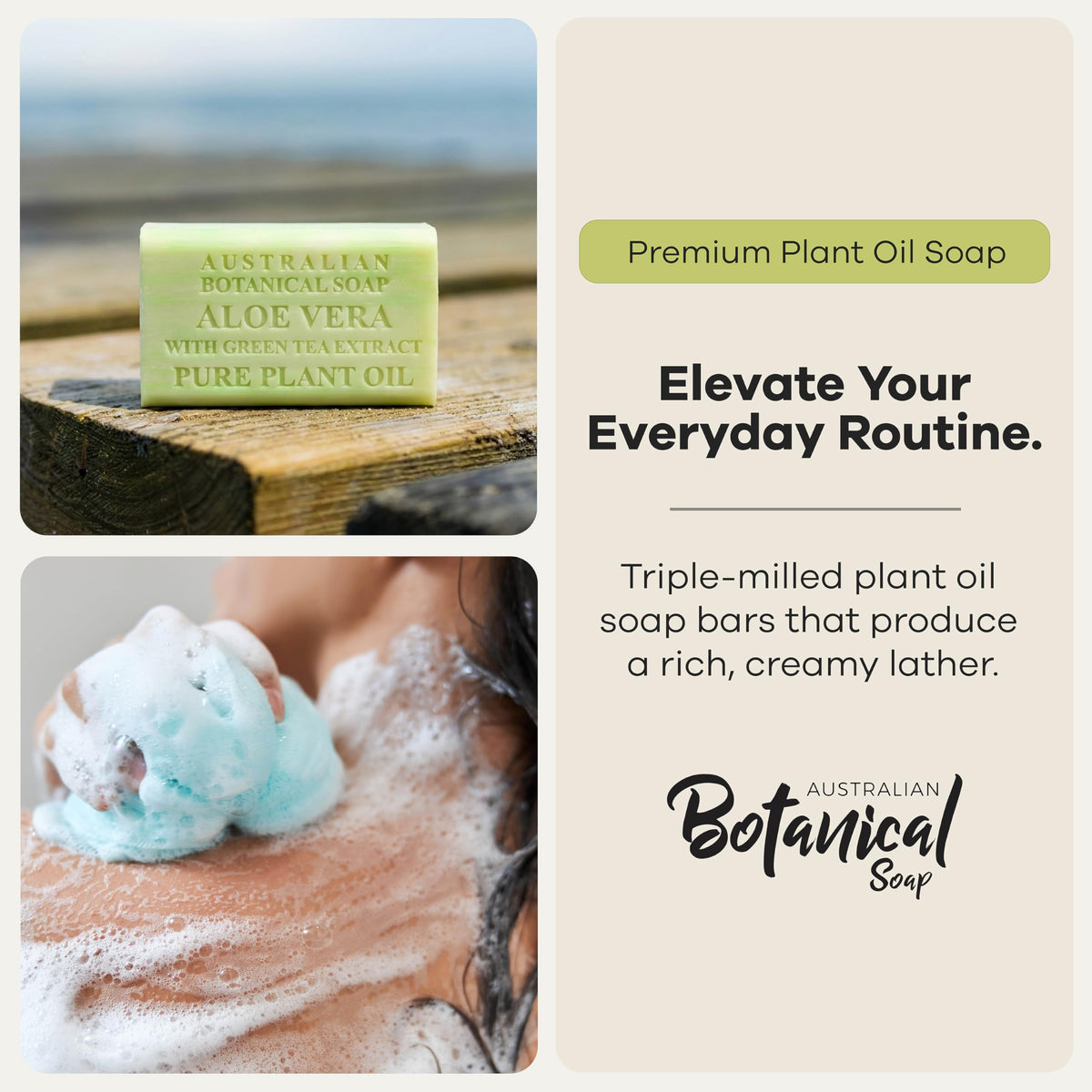 Triple-milled texture closeup of Australian Botanical Soap bar.