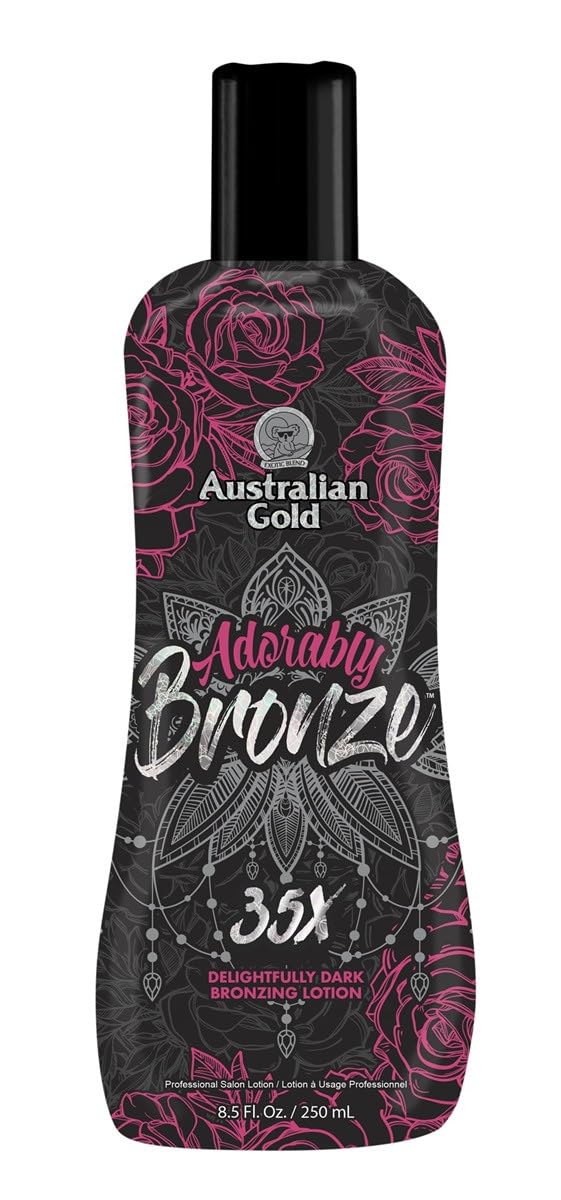 Australian Gold Adorably Bronze bottle front shows premium 8.5oz formula for balanced, even-toned tanning