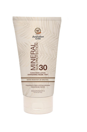 Australian Gold Mineral SPF 30 lotion with vanishing nude tint for a natural finish