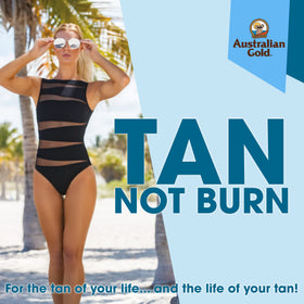 Australian Gold Nothing But Bronze Coconut Advanced Ultra Dark Bronzer tan swatch on skin showing deep color.