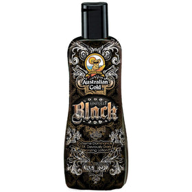Australian Gold Sinfully Black 15x bottle front view for deep bronzing potential