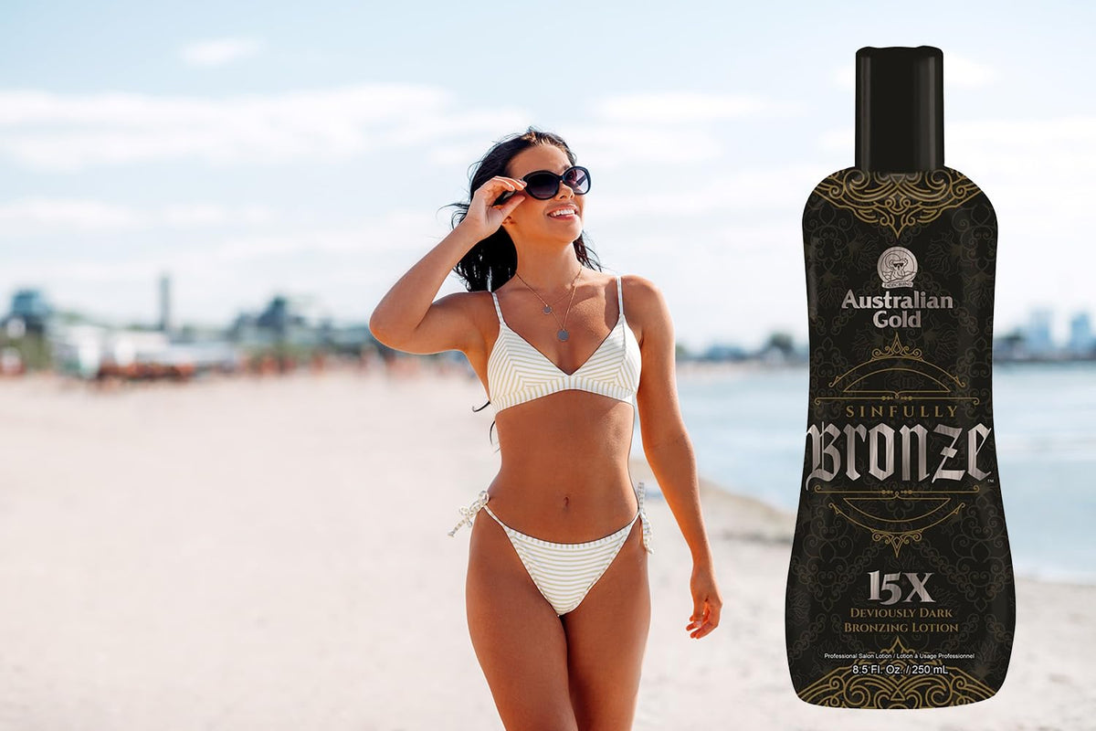 Australian Gold Sinfully Bronze 15x bottle packaging and design.