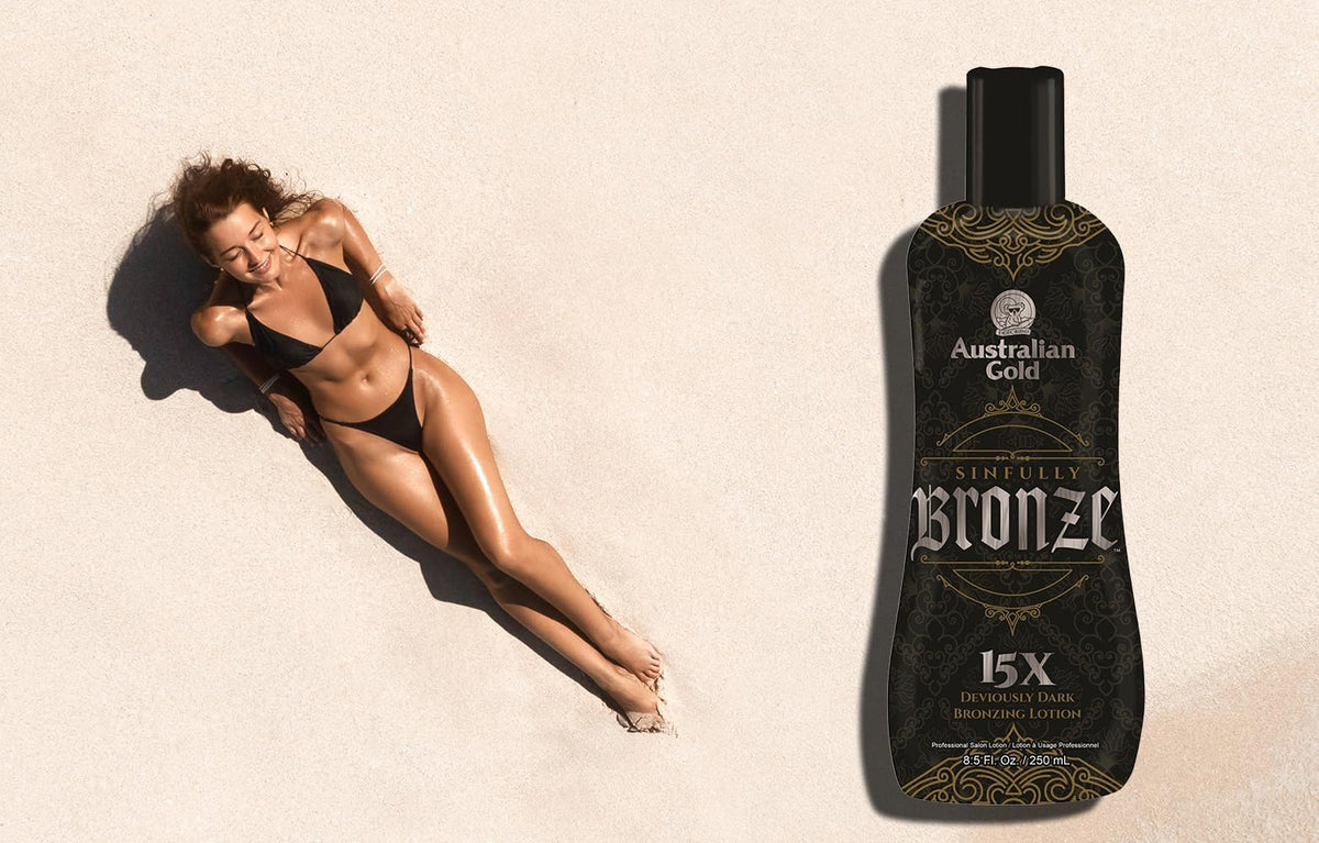 Australian Gold Sinfully Bronze 15x on skin shows even, bronzed tone.