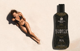 Australian Gold Sinfully Bronze 15x on skin shows even, bronzed tone.