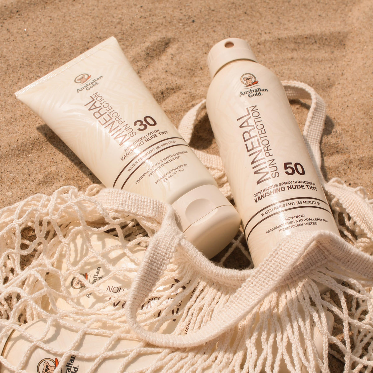 Australian Gold SPF 50 tinted spray mist on skin provides a soft matte finish.