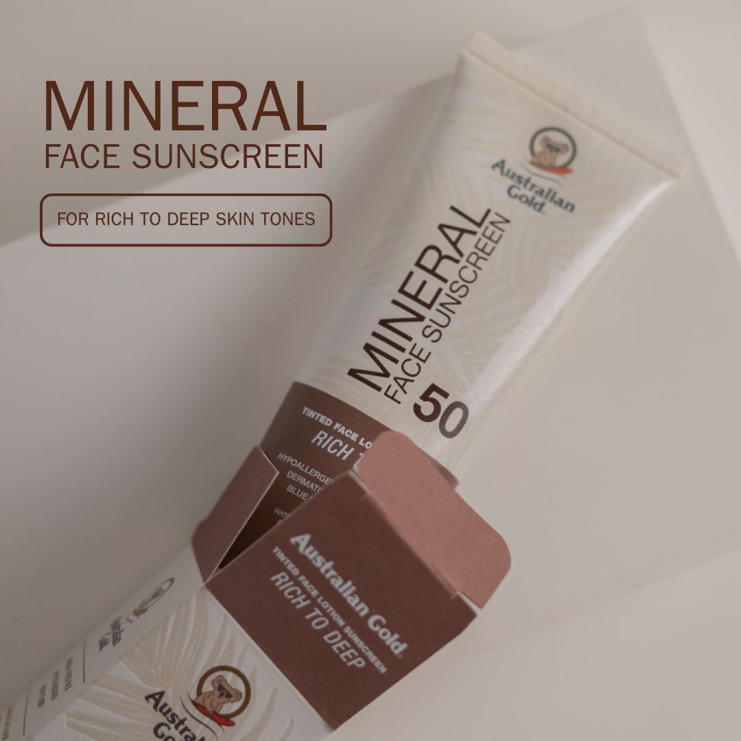 Outdoor scene featuring Australian Gold tinted sunscreen with blue light protection concept