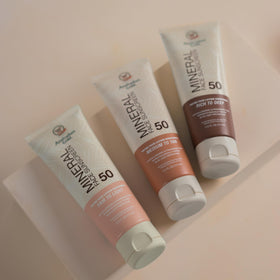 Diverse skin tones blended with Australian Gold tinted sunscreen for rich to deep complexions