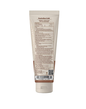Swatch of Australian Gold tinted sunscreen on skin demonstrating natural tint and blend