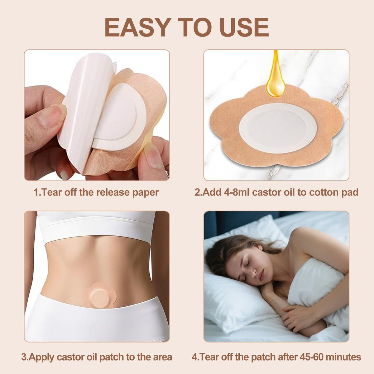 Autdor castor oil patches self-adhesive wrap keeps patch in place overnight