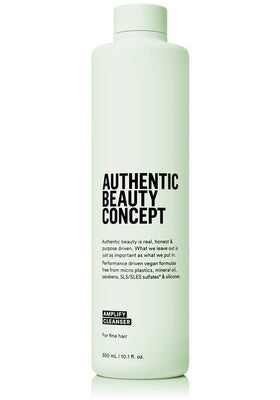 Authentic Beauty Concept Amplify Cleanser bottle highlights lightweight volumizing formula for fine hair