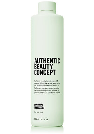 Authentic Beauty Concept Amplify Cleanser bottle highlights lightweight volumizing formula for fine hair
