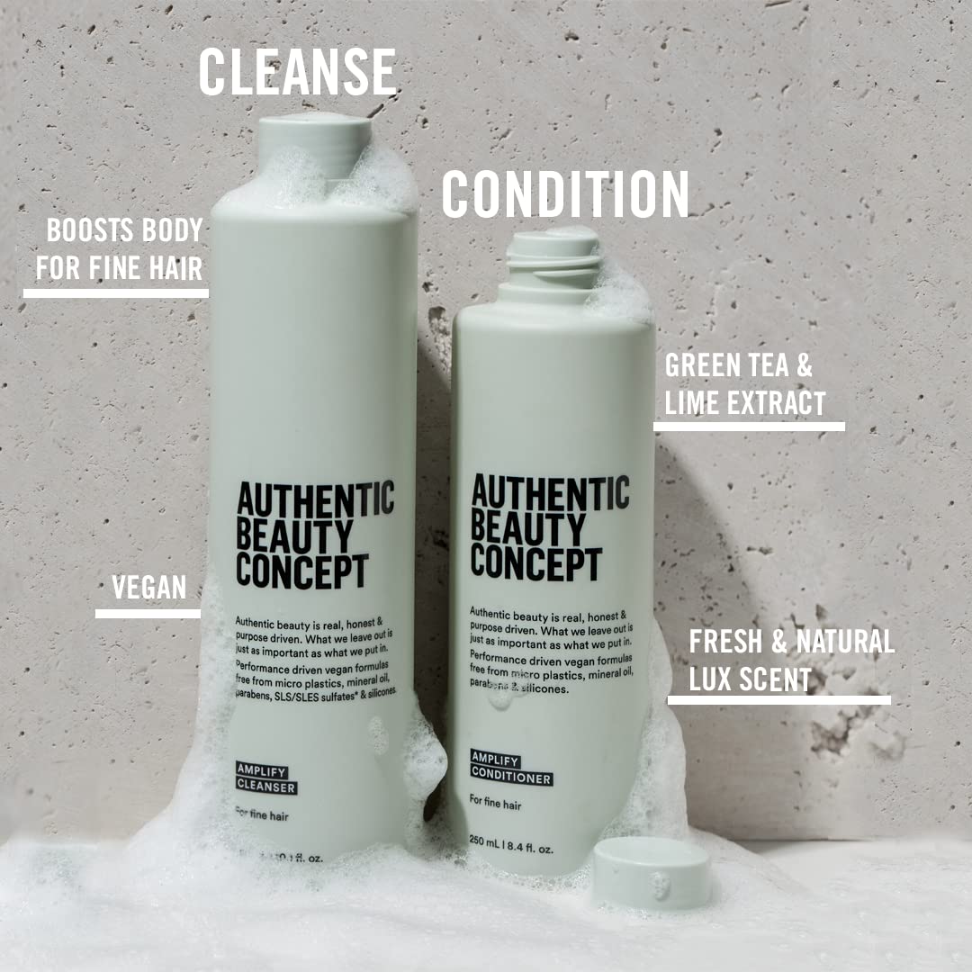 Amplify Cleanser lather showing soft, manageable hair after wash