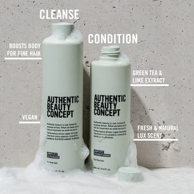 Amplify Cleanser lather showing soft, manageable hair after wash