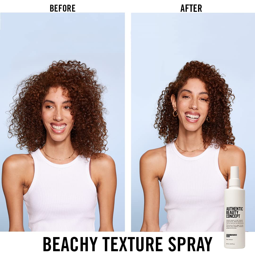Authentic Beauty Concept Beachy Texture Spray hair waves closeup shows mermaid texture and subtle volume.