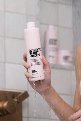 Color-treated hair care routine showcasing vegan, cruelty-free, sulfate-free Glow Cleanser.