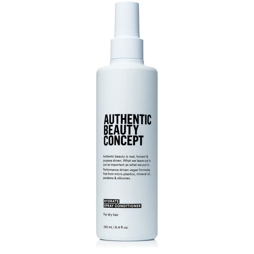 Authentic Beauty Concept Hydrate Spray Conditioner bottle for lightweight hydration and shine.