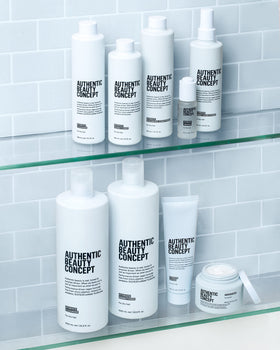 Authentic Beauty Concept Hydrate Spray Conditioner packaging highlighting vegan and silicone-free claims.