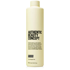 Authentic Beauty Concept Replenish Cleanser bottle showcases vegan, silicone-free formula for damaged hair.