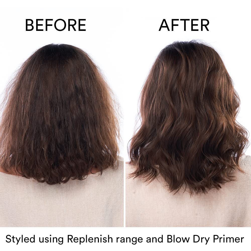 Authentic Beauty Concept Replenish Cleanser on damaged hair shows soft, shiny results.