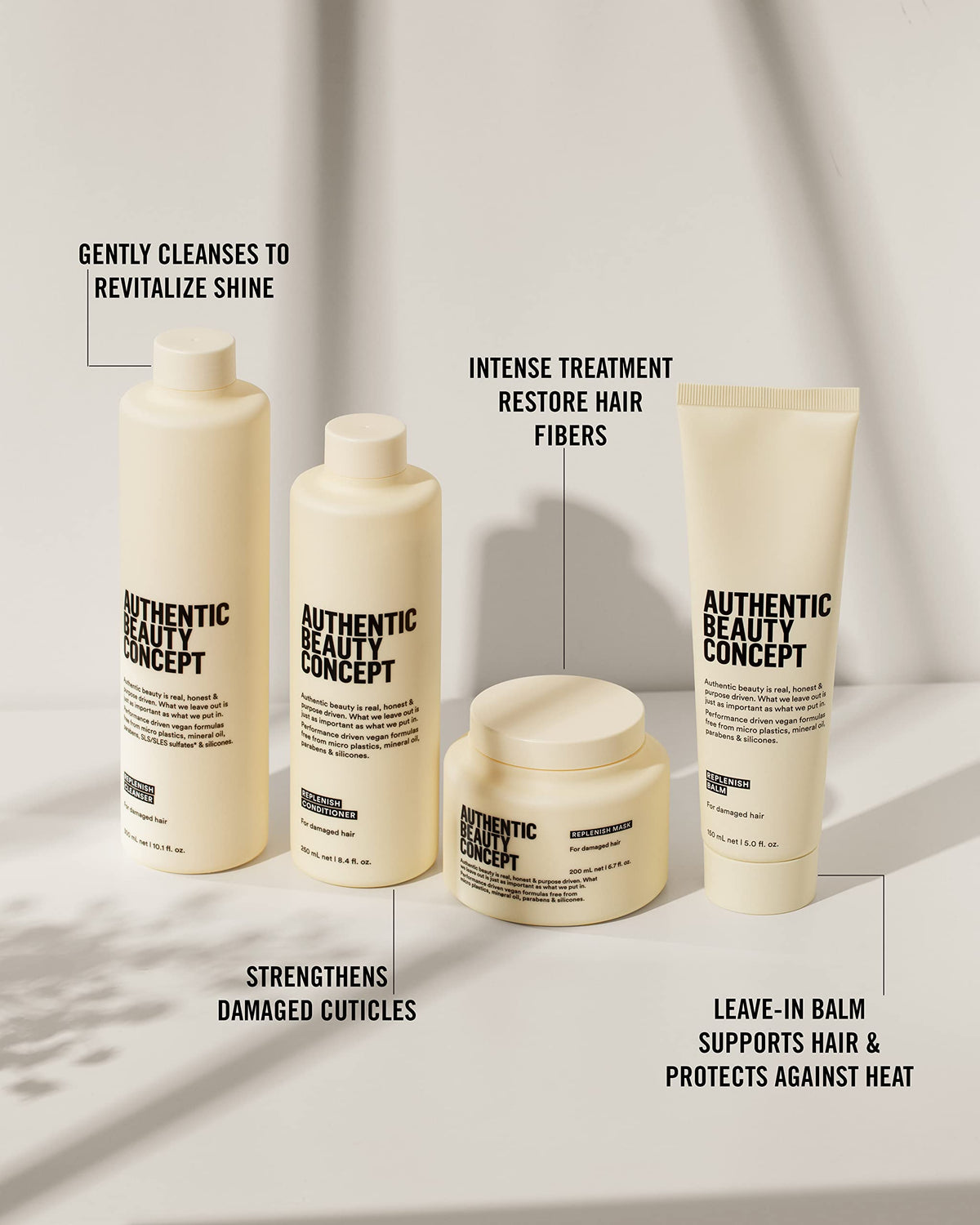 Authentic Beauty Concept Replenish Cleanser pour demonstrates easy application and gentle cleansing.