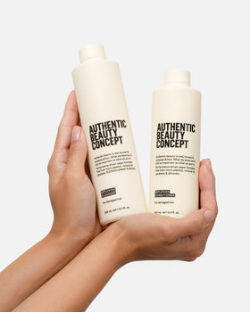 Authentic Beauty Concept Replenish Cleanser bottle with packaging communicates gluten-free option.
