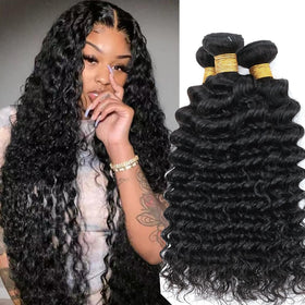 AUTTO Brazilian deep wave bundles front view showing natural bounce for daily wear
