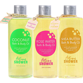 Autumn Shower bath oil trio packaging ready for a spa-like ritual and gifting