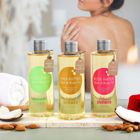 Autumn Shower Rose Water oil bottle highlights youthful radiance and skin glow