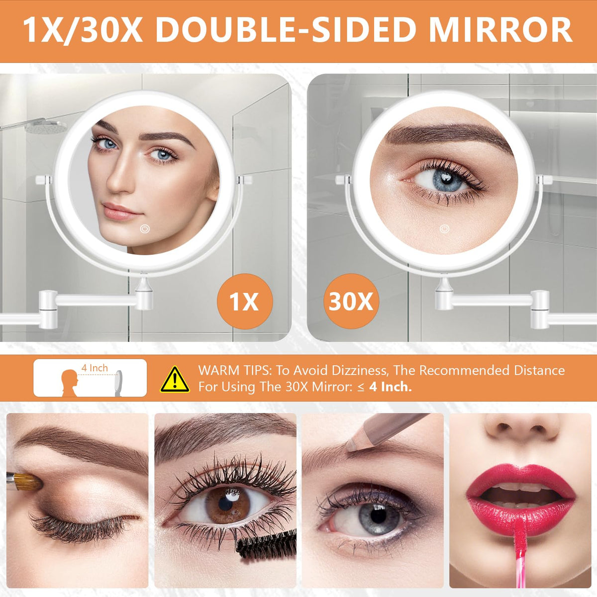 Auxmir double-sided mirror shows 1x and 30x magnification for detail work