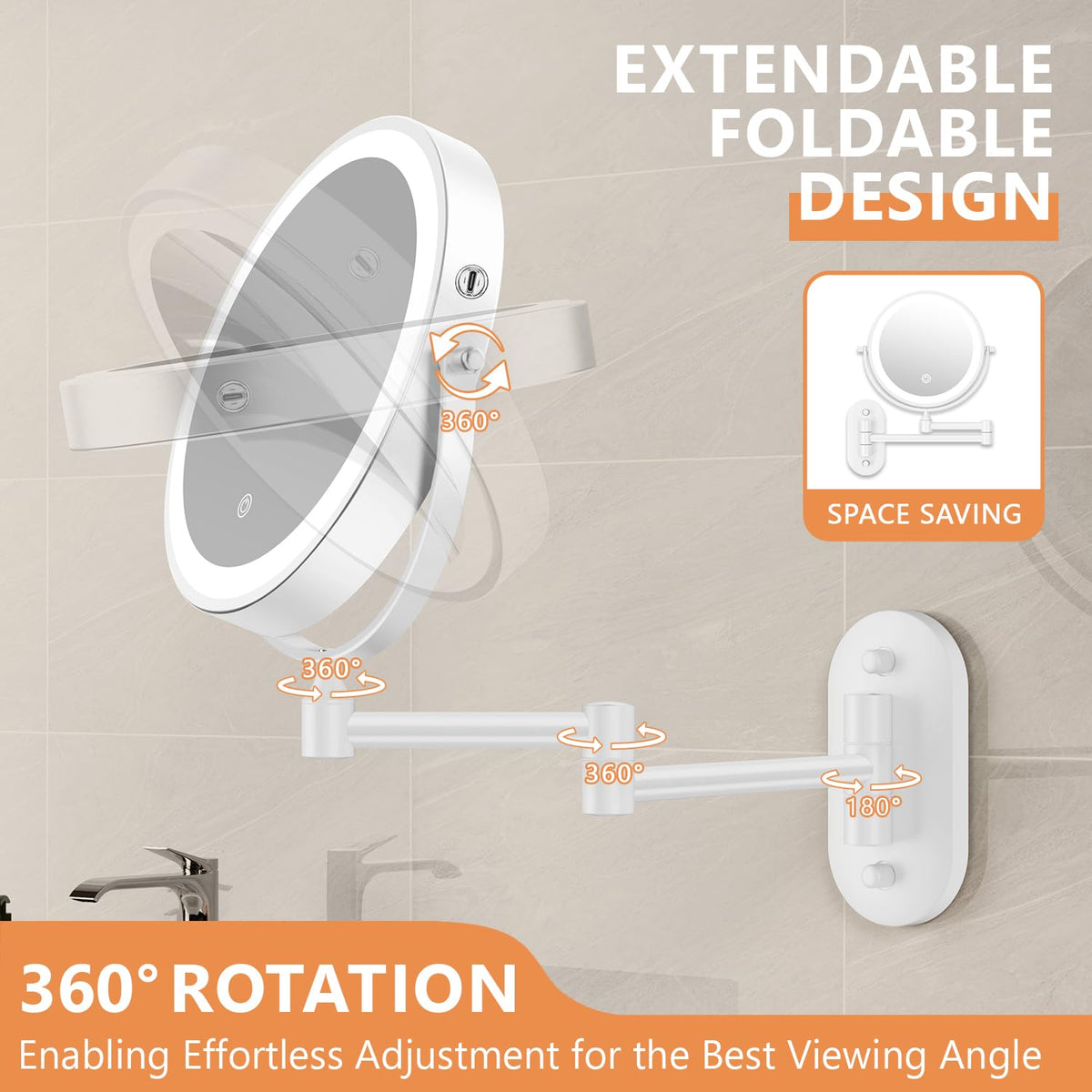 Auxmir mirror arm rotates 360 degrees for flexible angles