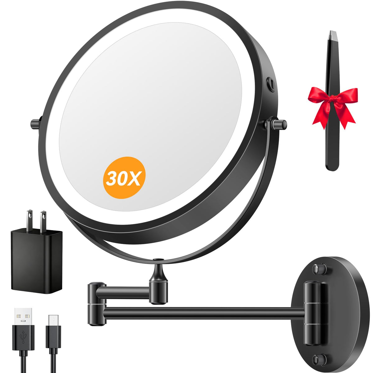 Auxmir 5000mAh makeup mirror front view shows cordless operation for makeup routines