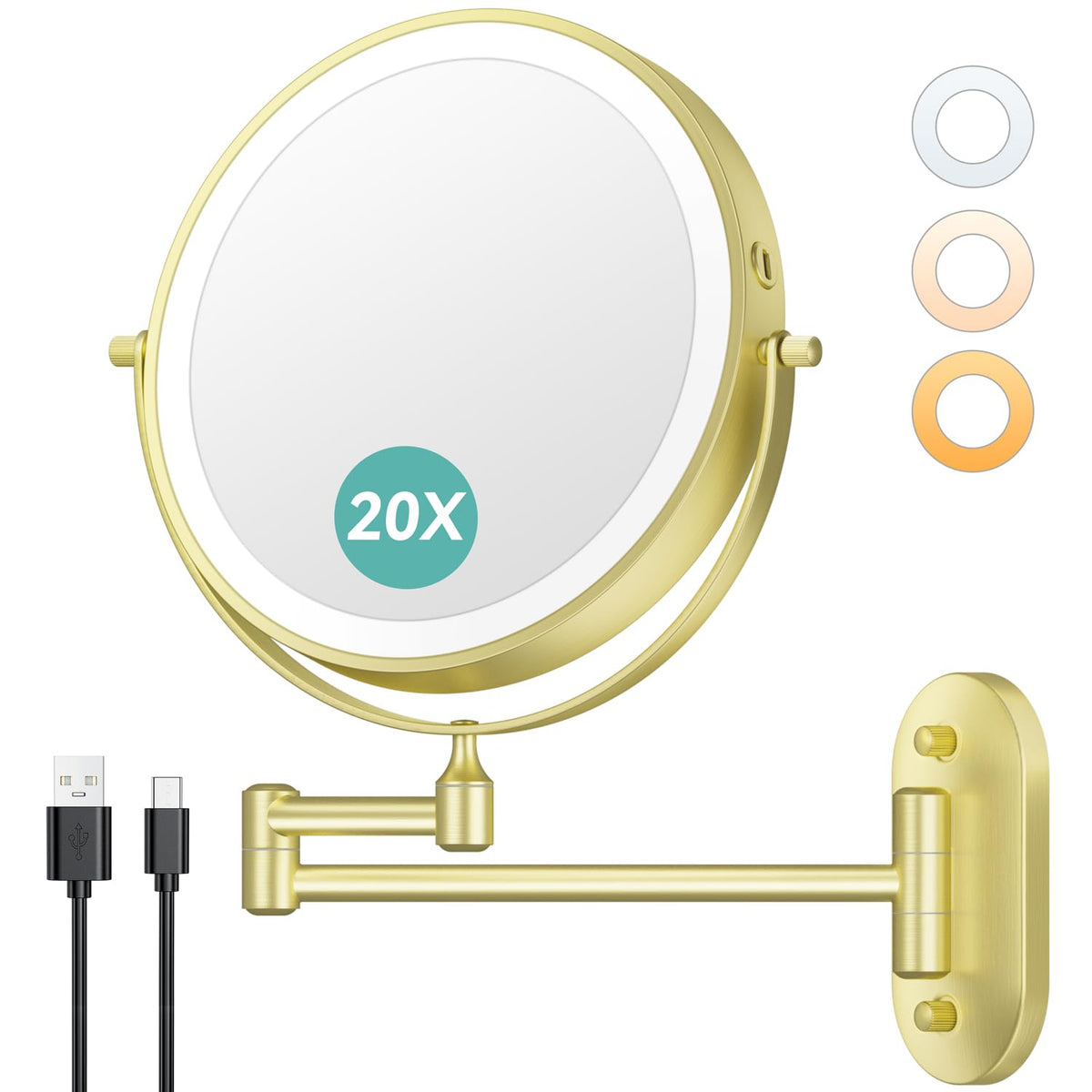 Auxmir 8inch wall-mounted makeup mirror front view for everyday grooming with clear illumination.