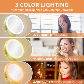 Auxmir 8inch wall-mount makeup mirror with three-color LED and adjustable brightness.