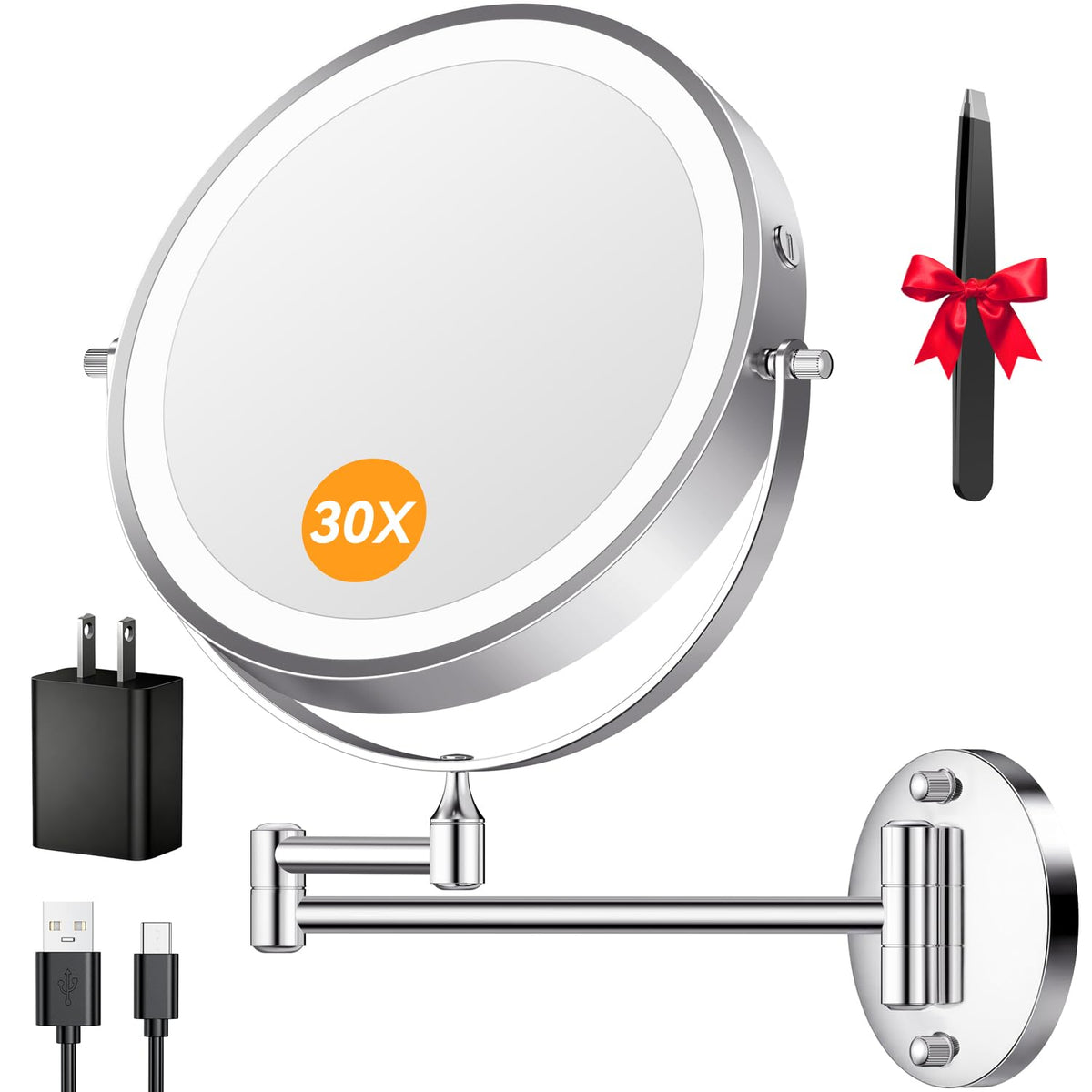 Auxmir 9-inch dual-side mirror with 30X magnification for precise makeup