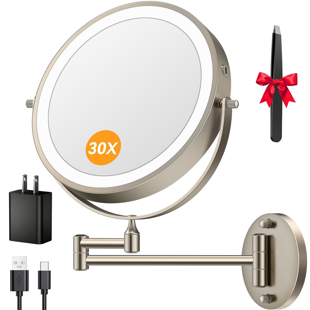 Auxmir 9-inch makeup mirror with 30X/1X magnification for precise makeup tasks