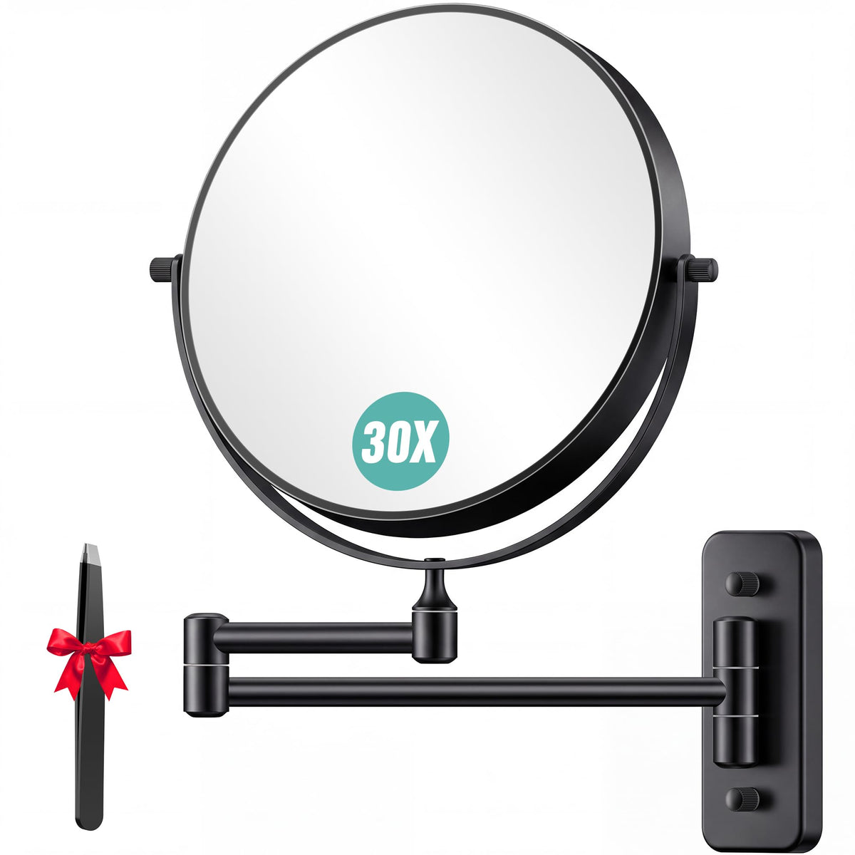 Auxmir double-sided wall mirror with 1x and 30x magnifications for natural makeup and precise grooming