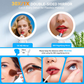Auxmir travel makeup mirror 30x detail view helps precise brow shaping.