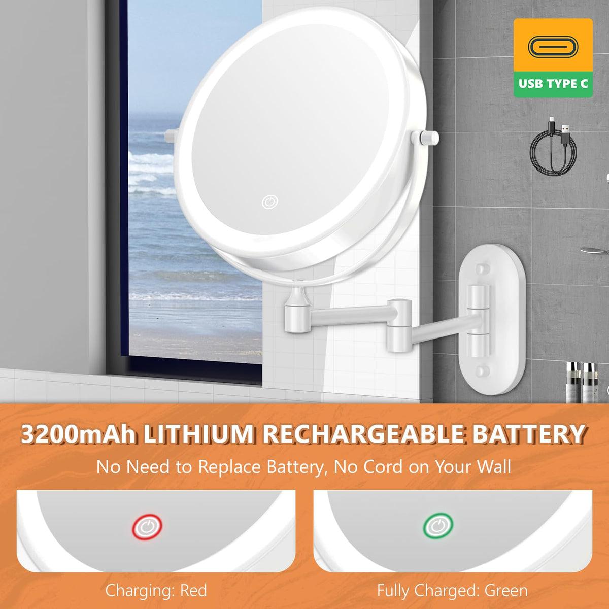 Auxmir Type-C charging cable included for easy recharging
