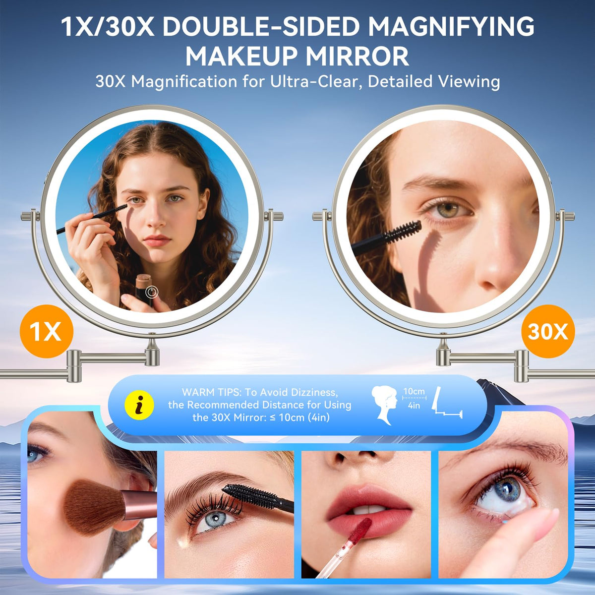 Auxmir wall-mounted mirror providing a full-face view for easy routines