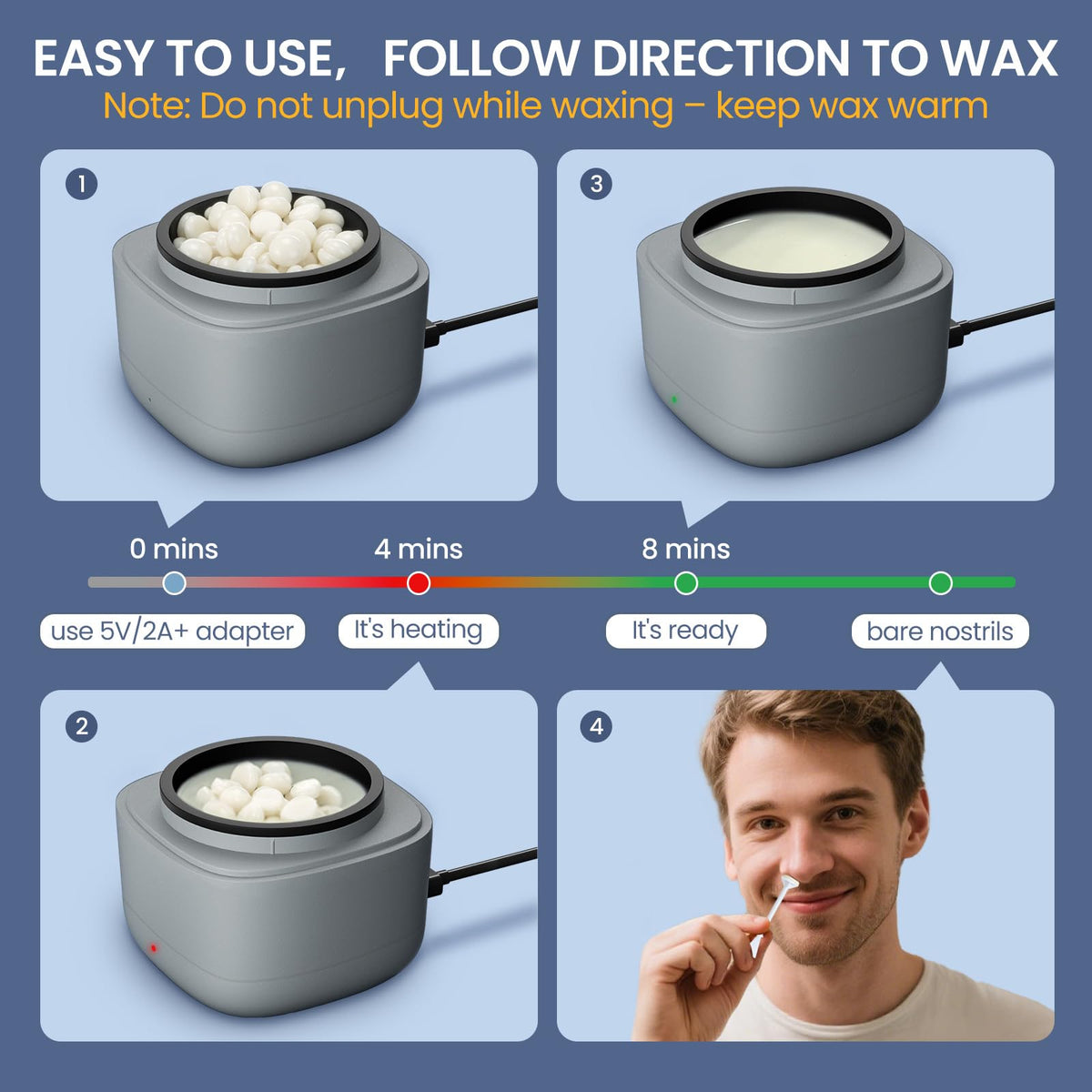 AUZEAL Nose Wax Kit usb-type-c-heating for fast warm-up on the go.