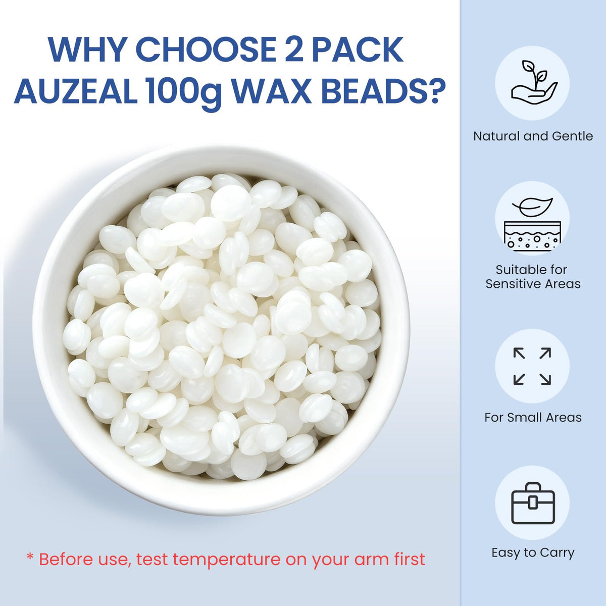 AUZEAL wax beads close-up shows texture for smooth melting.