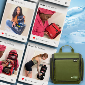 AvaJex bag accommodates shampoo, toothbrushes, and makeup neatly.
